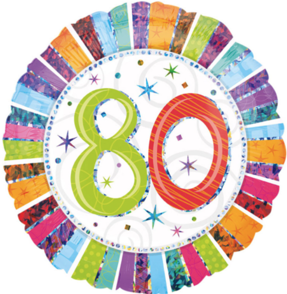 Folienballon - Bunter Rand, Zahl 80 - ø 43cm